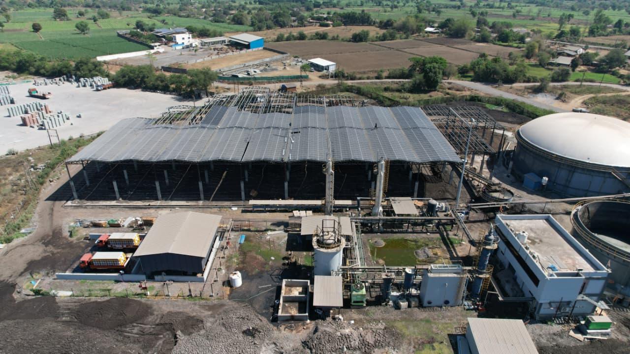 Aerial view of a compressed biogas processing plant