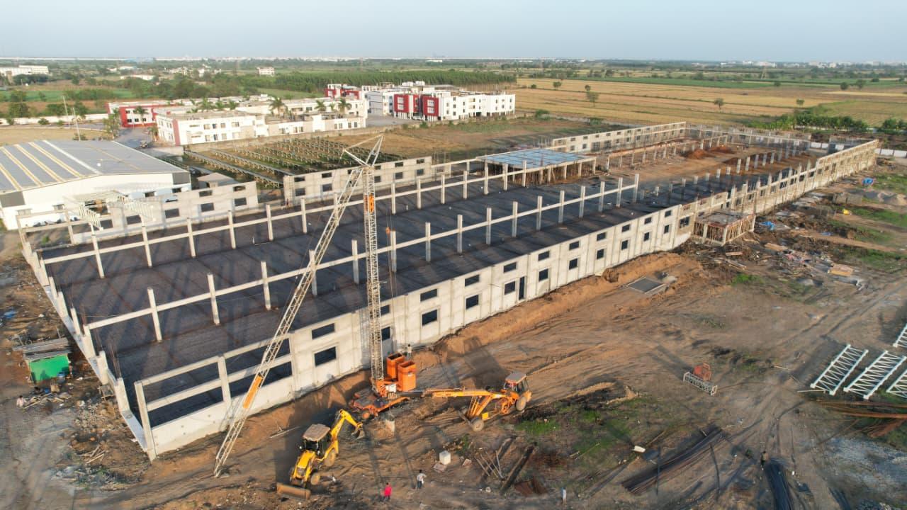 Aerial view of a large industrial facility under construction
